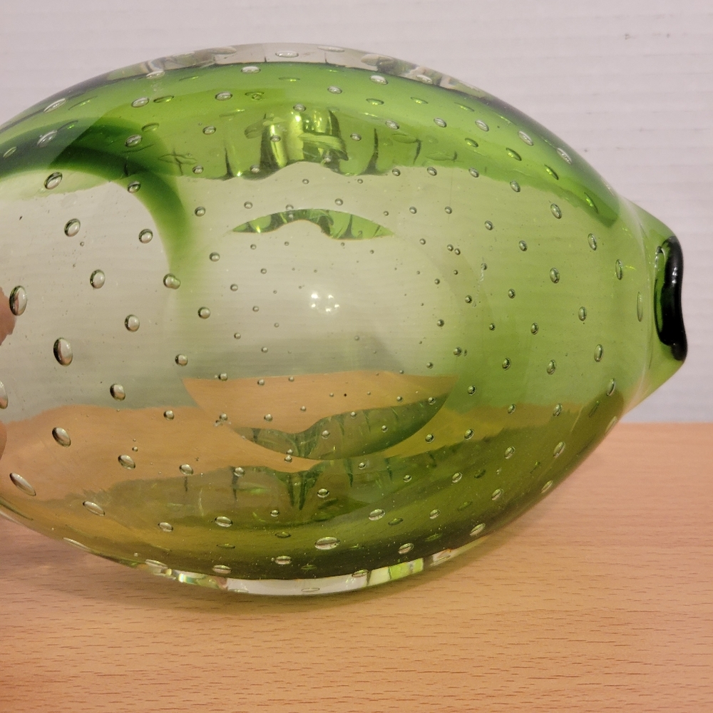 Vintage Murano Alfredo Barbini Bullicante Olive Green Ashtray Swirl Design - Picture 9 of 10